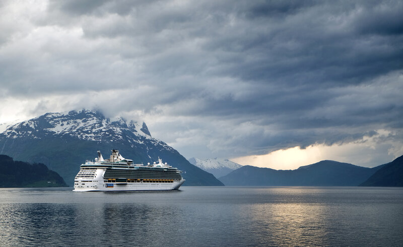 Cruise ship in a fjord