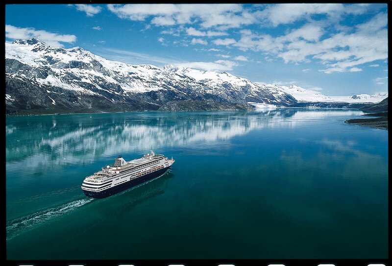 Cruise ship in a glacial fjord