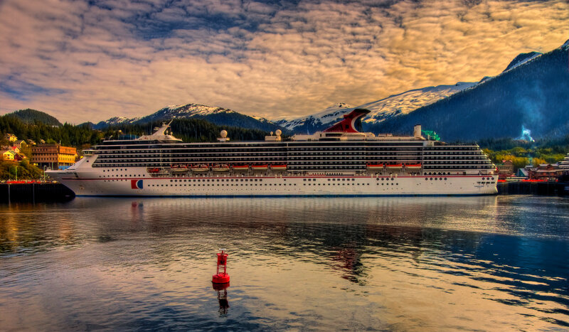 Cruise ship in a mountain harbor