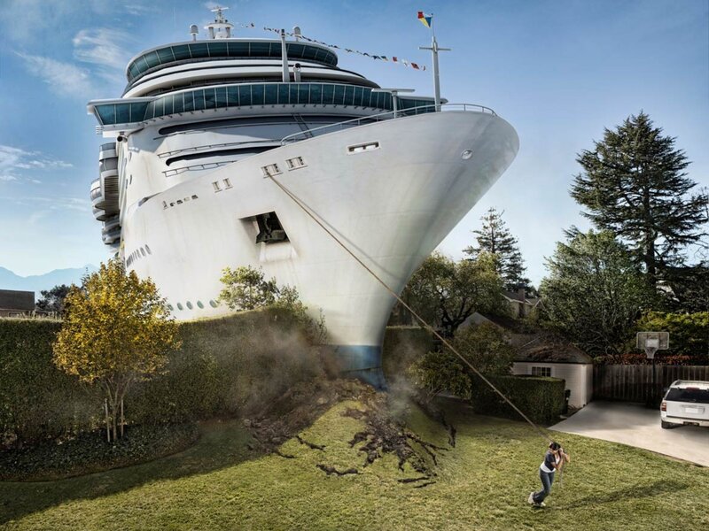 Cruise ship in backyard