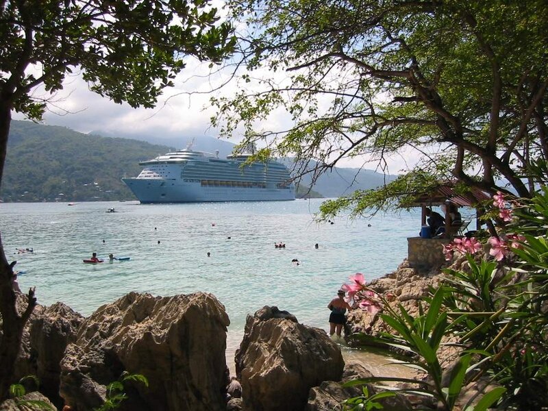 Cruise Ship in Bay — Blue
