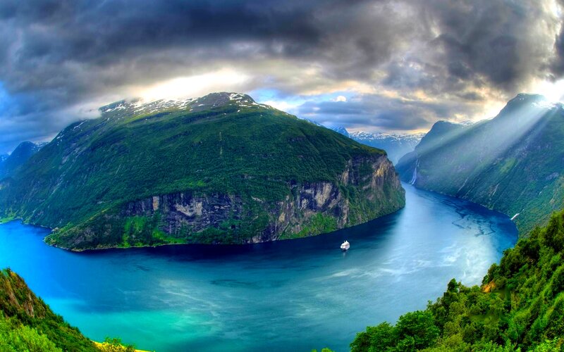 Cruise Ship in Fjord — Blue, Dramatic