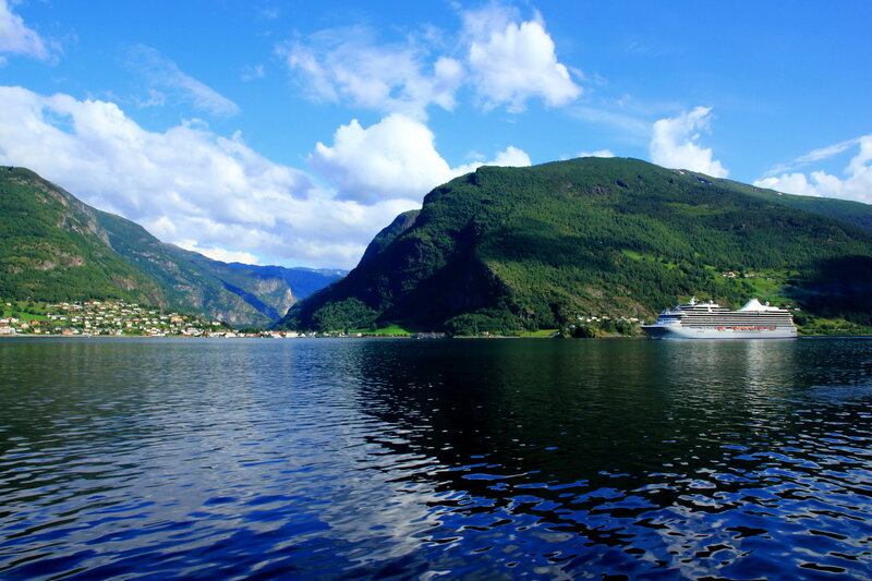 Cruise Ship in Fjord — Blue, Serene, Afternoon, Photograph, Mountains