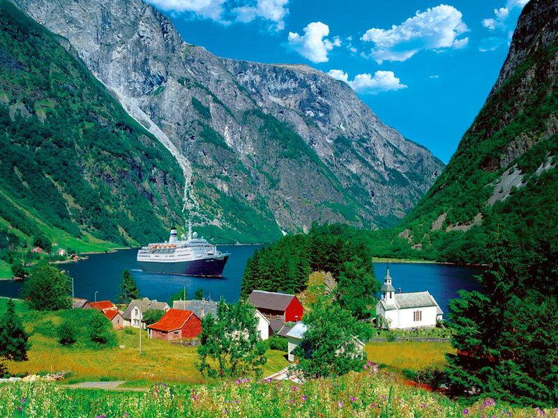 Cruise Ship in Fjord — Blue, Serene, Afternoon