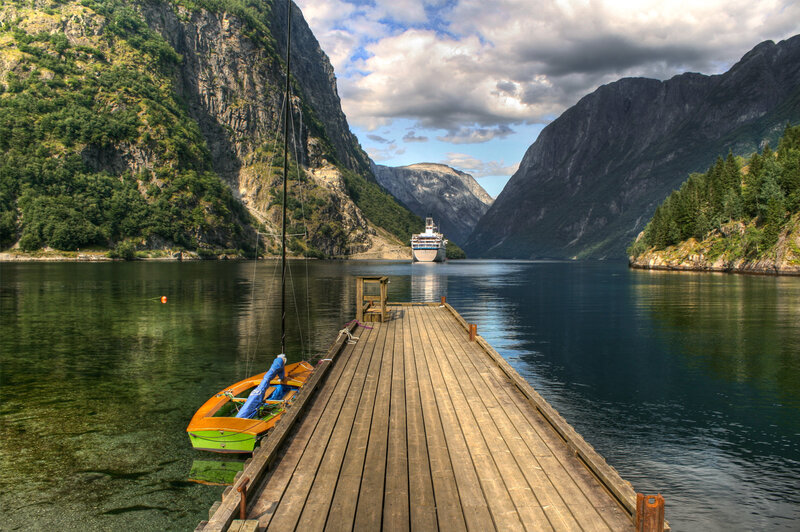 Cruise Ship in Fjord — Blue