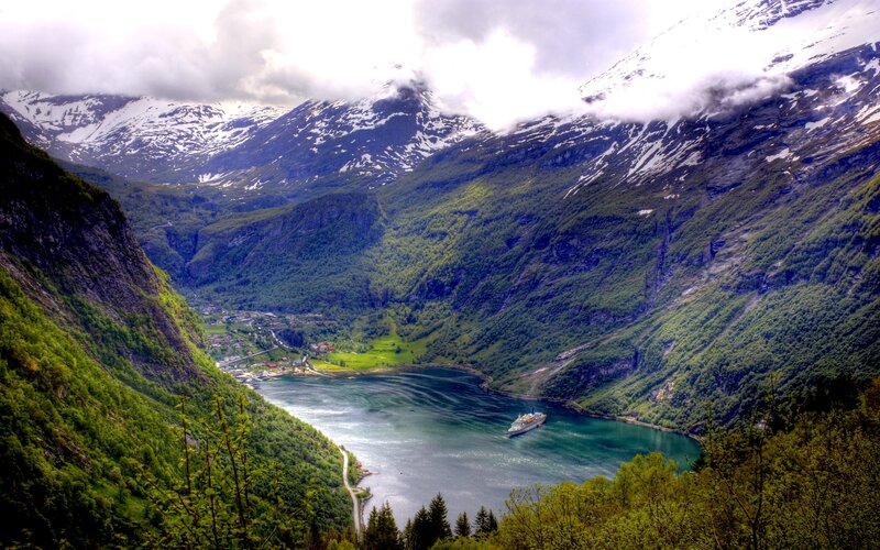 Cruise Ship in Fjord — Green, Dramatic, Summer
