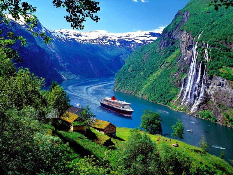 Cruise Ship in Fjord — Green, Serene, Summer
