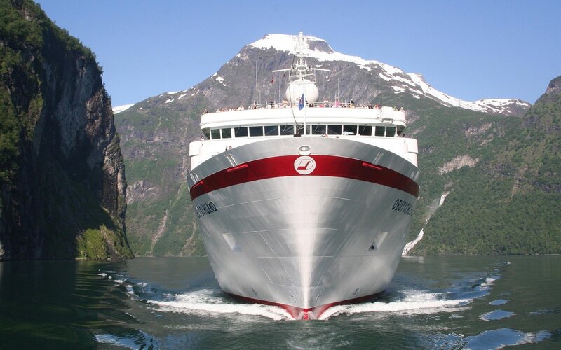 Cruise Ship in Fjord — Silver