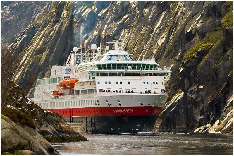 Cruise Ship in Fjord — White, Dramatic