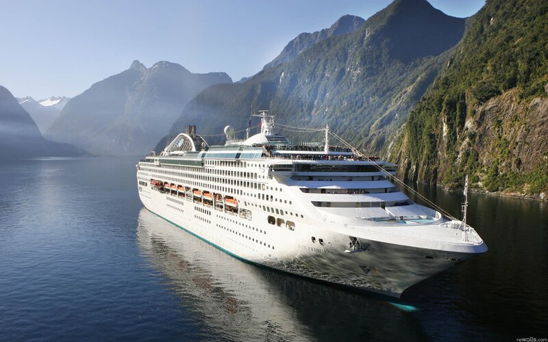Cruise Ship in Fjord — White, Serene, Morning, Photograph