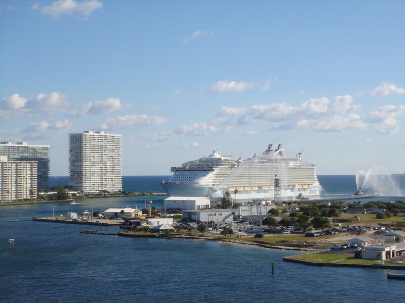 Cruise Ship in Harbor — Blue, Calm, Afternoon, Photograph, Buildings