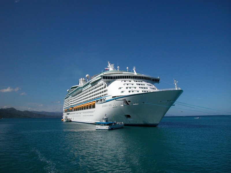 Cruise Ship in Harbor — Blue, Serene, Afternoon, Photograph, Boat