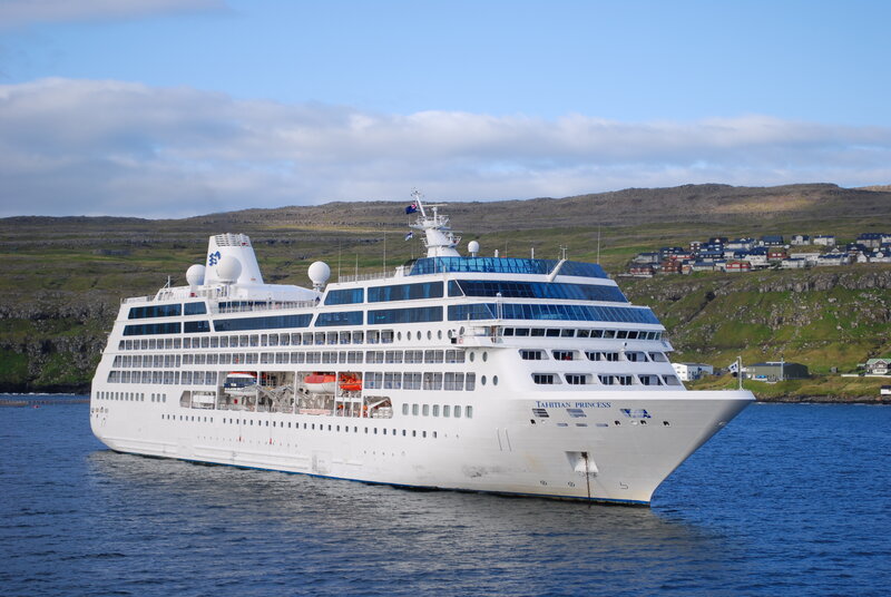 Cruise Ship in Harbor — Blue, Serene, Afternoon, Photograph, Hills