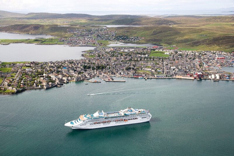 Cruise Ship in Harbor — Blue, Serene, Afternoon, Photograph, Town