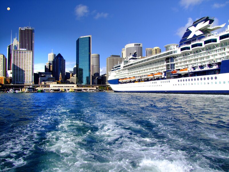 Cruise Ship in Harbor — Blue, Serene, Morning