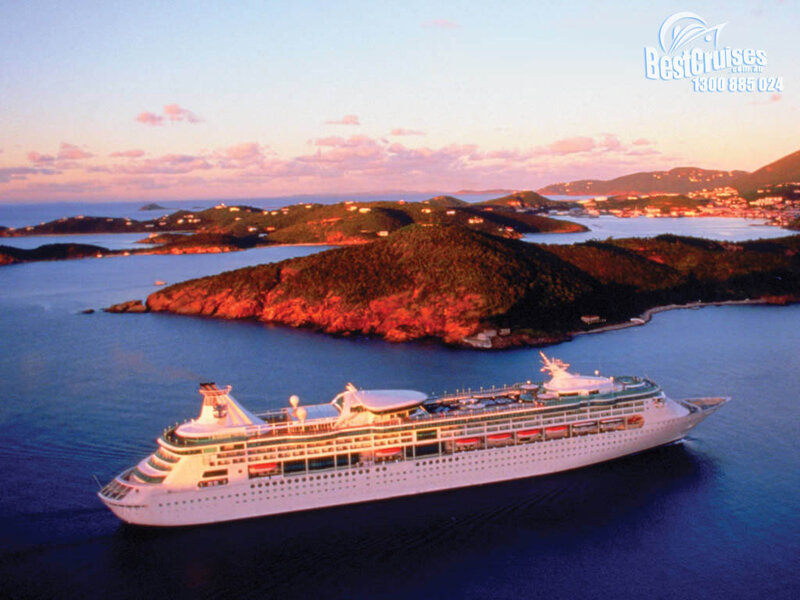 Cruise Ship in Harbor — Blue, Serene, Sunset