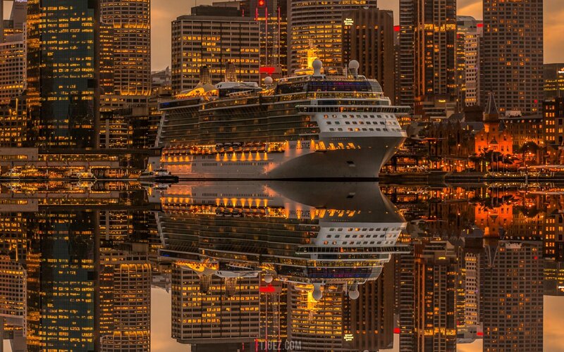 Cruise Ship in Harbor — Gold, Dramatic