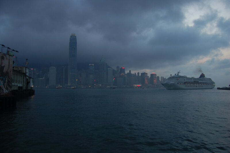 Cruise Ship in Harbor — Gray, Dramatic, Night