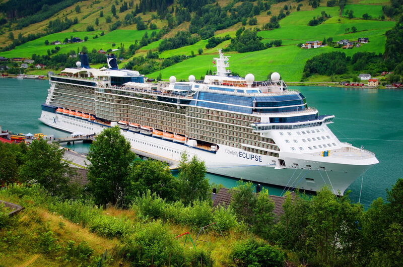 Cruise Ship in Harbor — Green, Serene