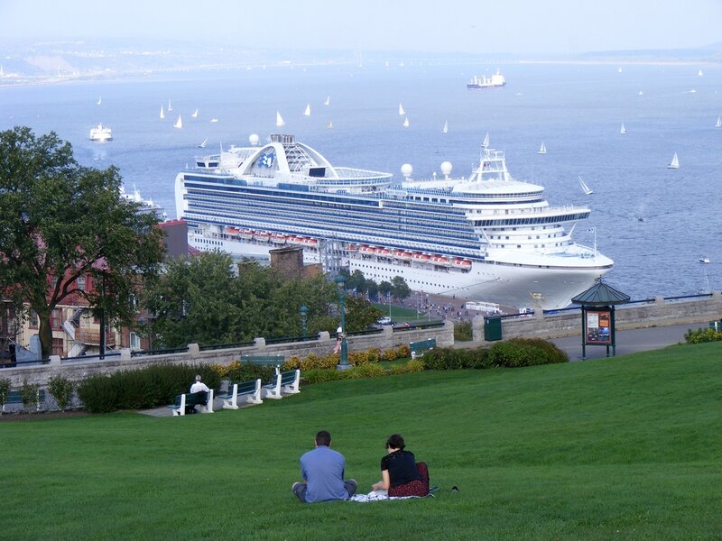 Cruise Ship in Harbor — Green