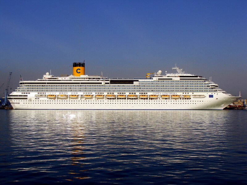 Cruise Ship in Harbor — White, Calm, Afternoon, Photograph, Water, Sky