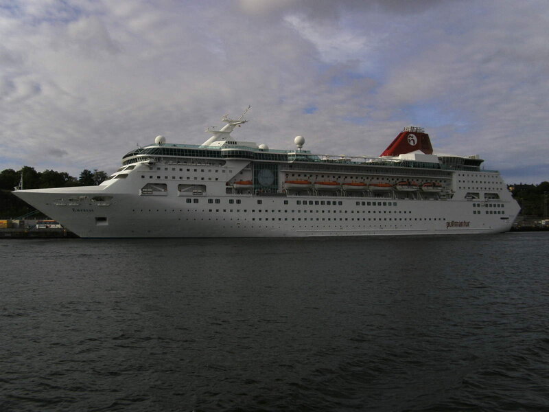 Cruise Ship in Harbor — White, Calm, Afternoon, Photograph, Water