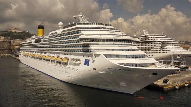 Cruise Ship in Harbor — White, Dramatic, Afternoon, Photograph, City, Sky, Gray