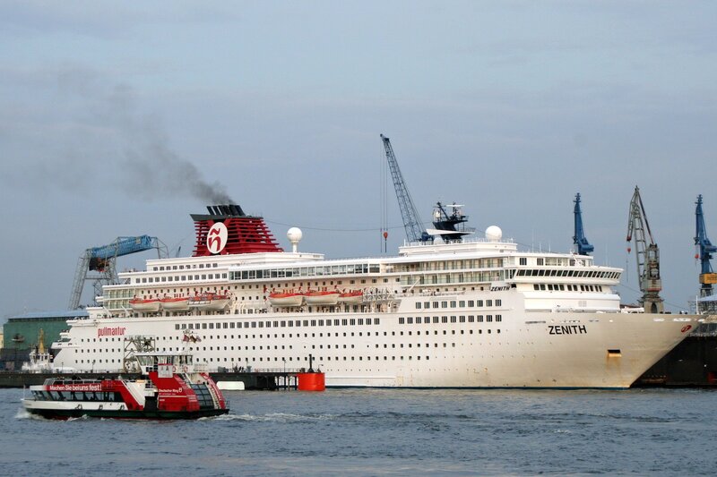 Cruise Ship in Harbor — White, Industrial