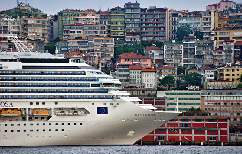 Cruise Ship in Harbor — White, Urban