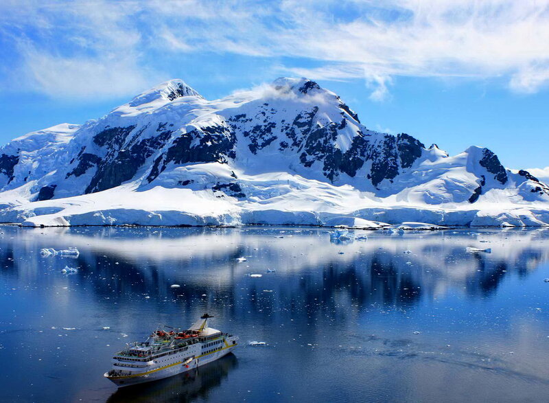 Cruise Ship in Icy Waters — Blue
