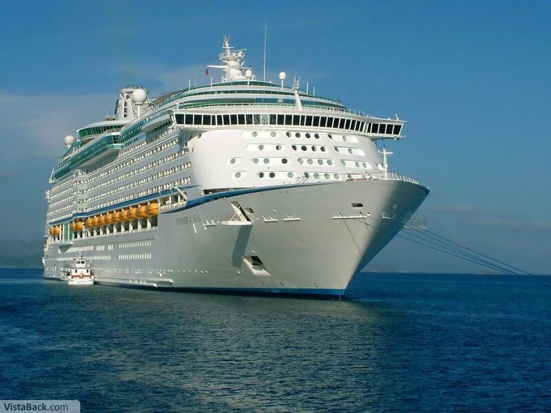 Cruise Ship in Ocean — Blue, Serene, Afternoon, Photograph, Small Boat, Sky