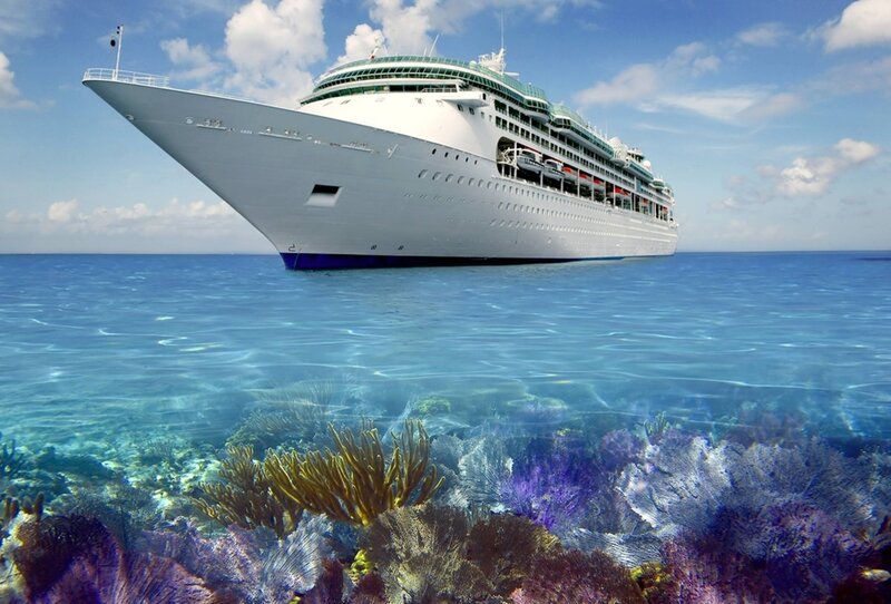 Cruise Ship in Ocean — Blue, Serene, Afternoon, Photograph