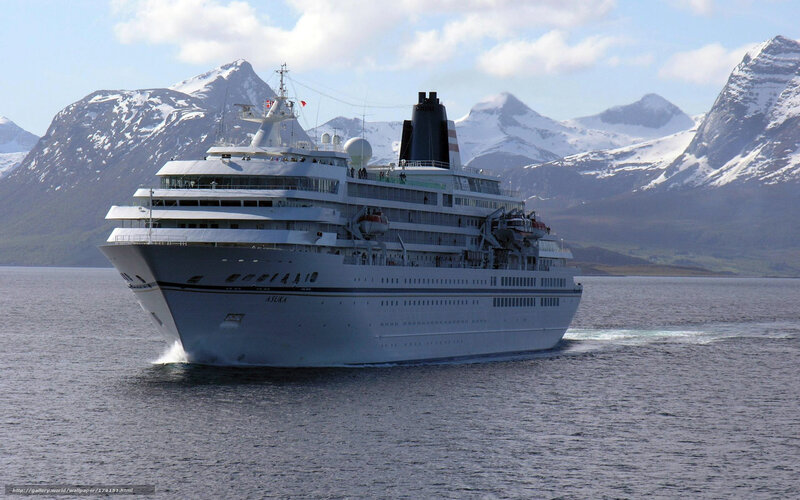 Cruise ship in snowy mountains