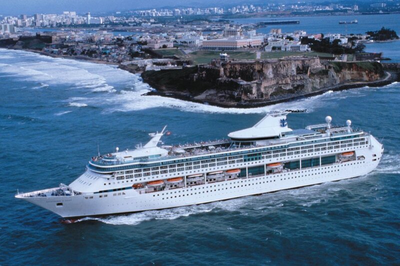 Cruise ship near coastal city