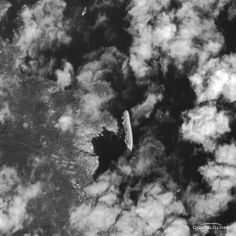 Cruise ship near coastal town