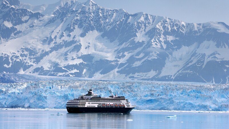 Cruise Ship Near Glacier — Blue, Serene