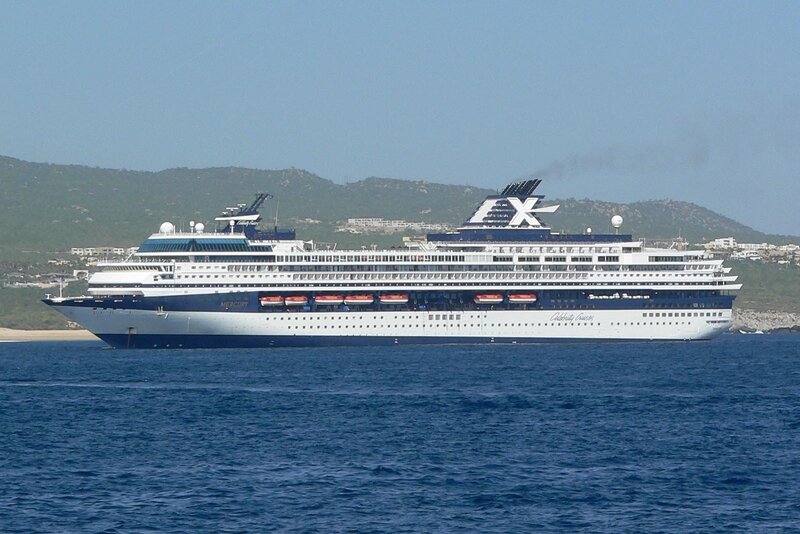 Cruise ship near island