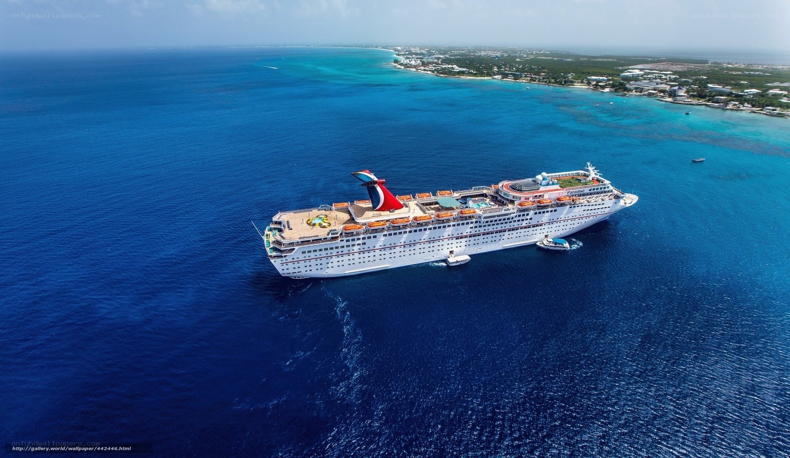Cruise ship near tropical island