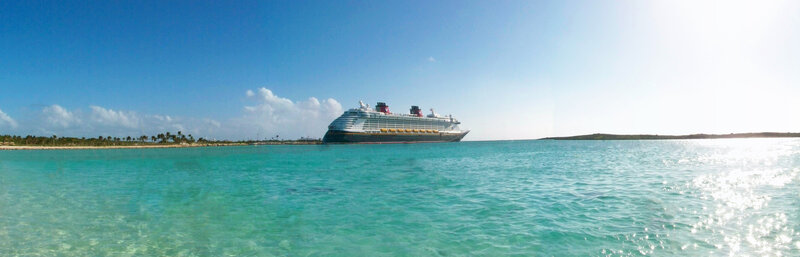 Cruise ship near tropical island