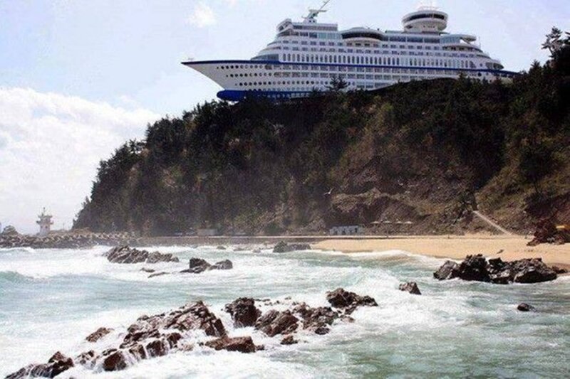 Cruise Ship on Hillside