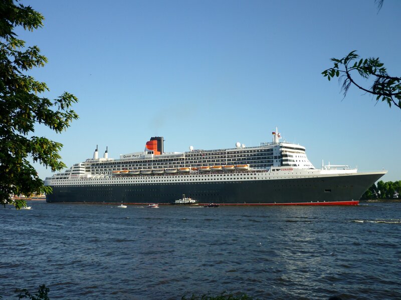 Cruise Ship on Water — Blue, Serene, Afternoon, Photograph, Trees