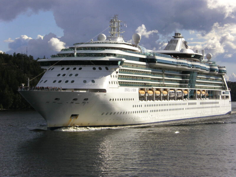 Cruise Ship on Water — White, Dramatic