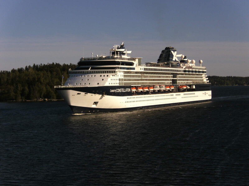 Cruise Ship on Water — White, Serene, Afternoon, Photograph, Trees