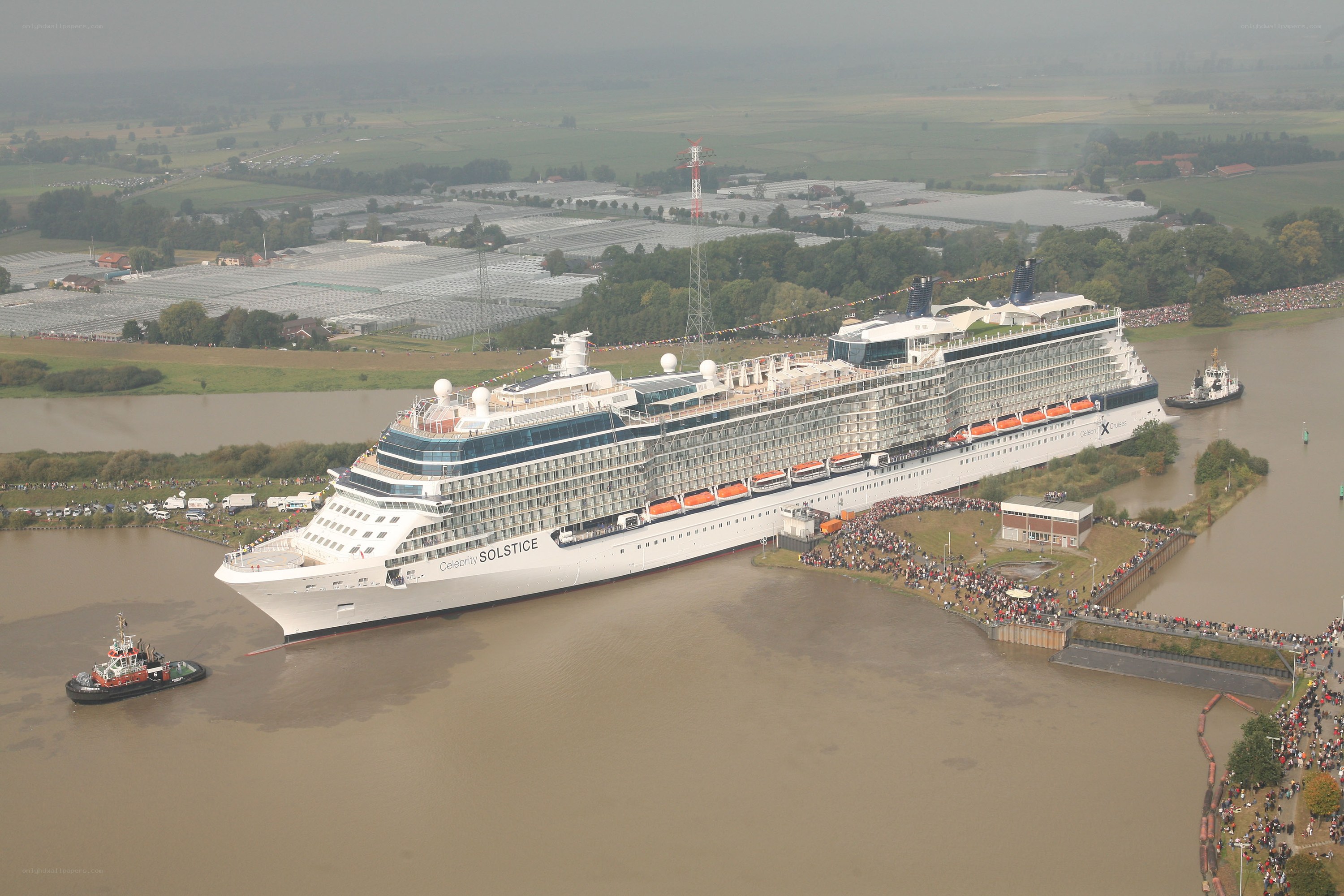 Cruise ship passing through canal