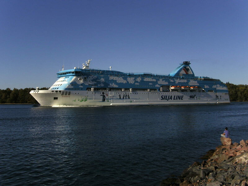 Cruise ship sailing on a river
