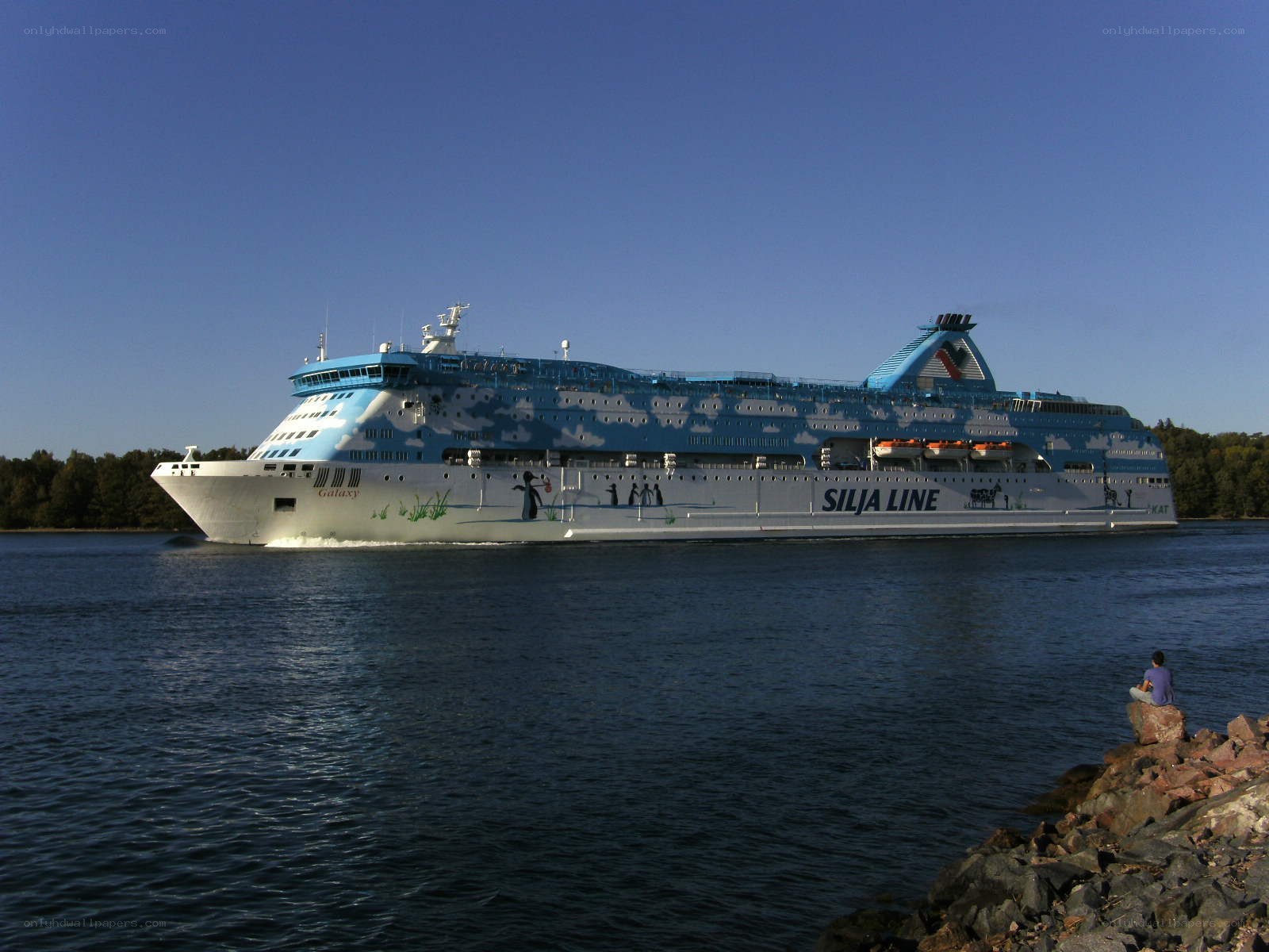 Cruise ship sailing on a river