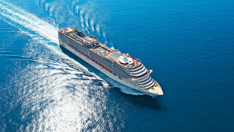 Cruise ship sailing on blue sea