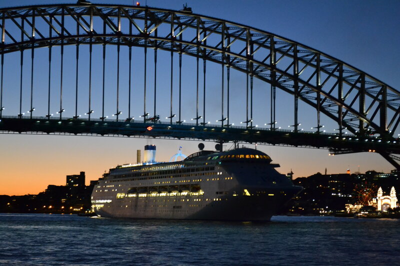 Cruise Ship under Bridge