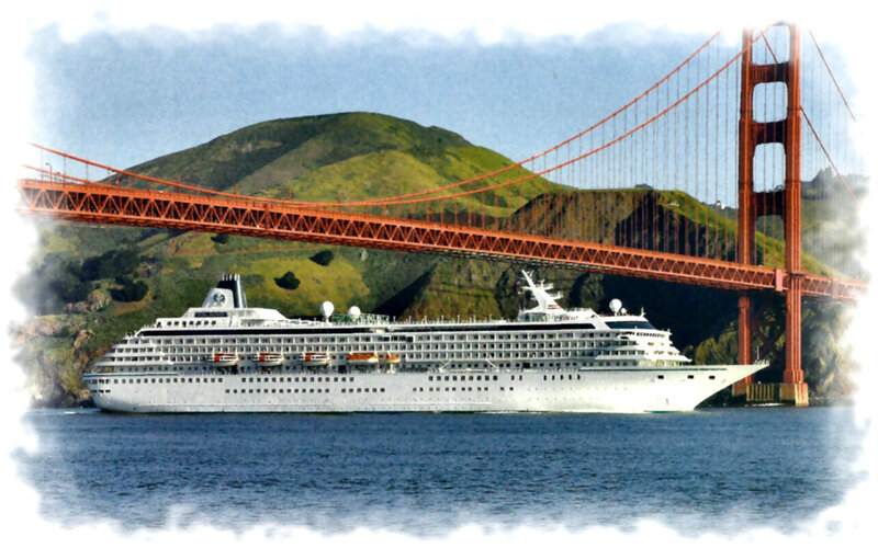 Cruise Ship under Bridge — White