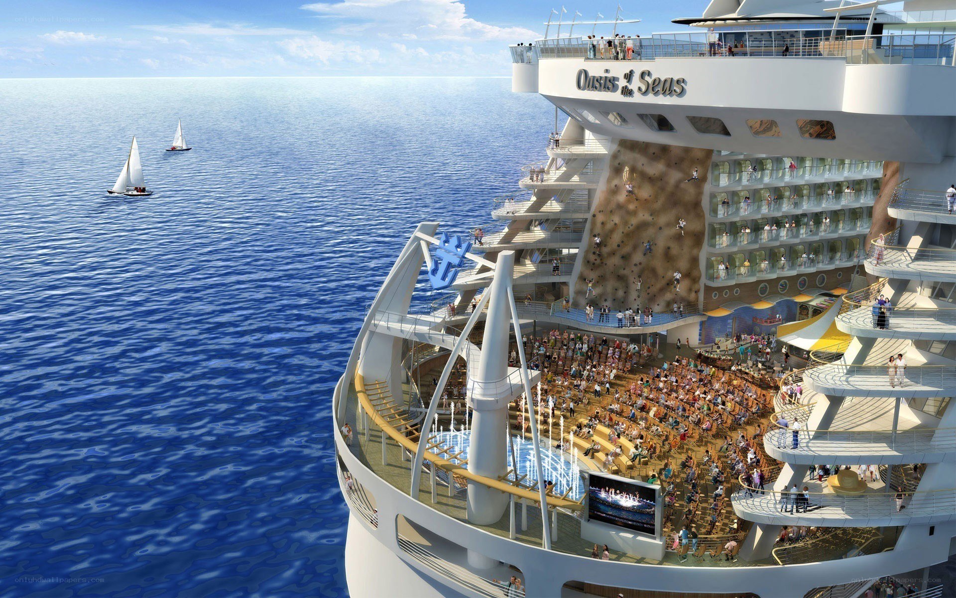 Cruise ship with climbing wall